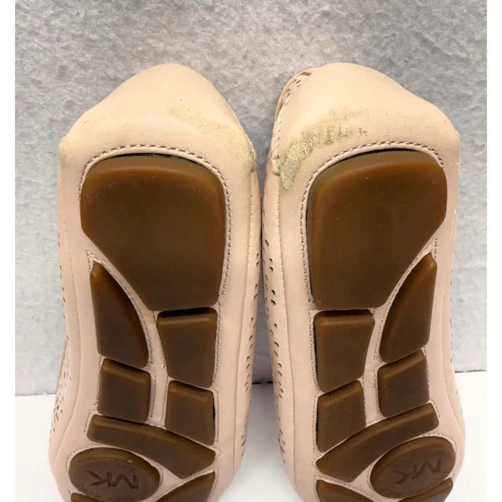 Michael Kors Fulton Moc Blush Pink Perforated Leather Ballet Flats Rose Gold MK